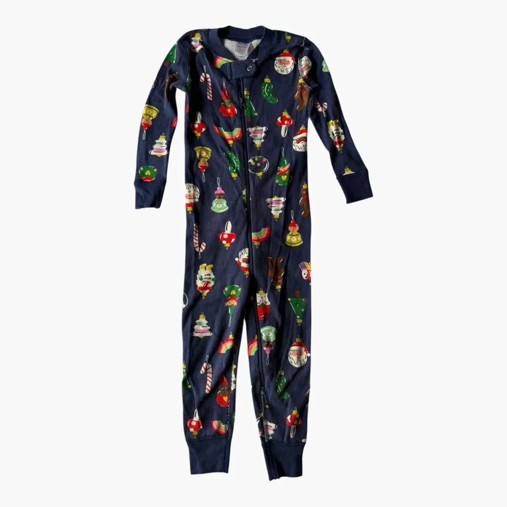 Hanna Andersson Zip Pajamas 3T Navy Holiday Ornament Organic Cotton